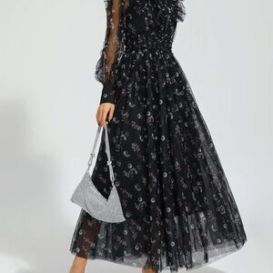 Elegant Black Floral Women's Dress